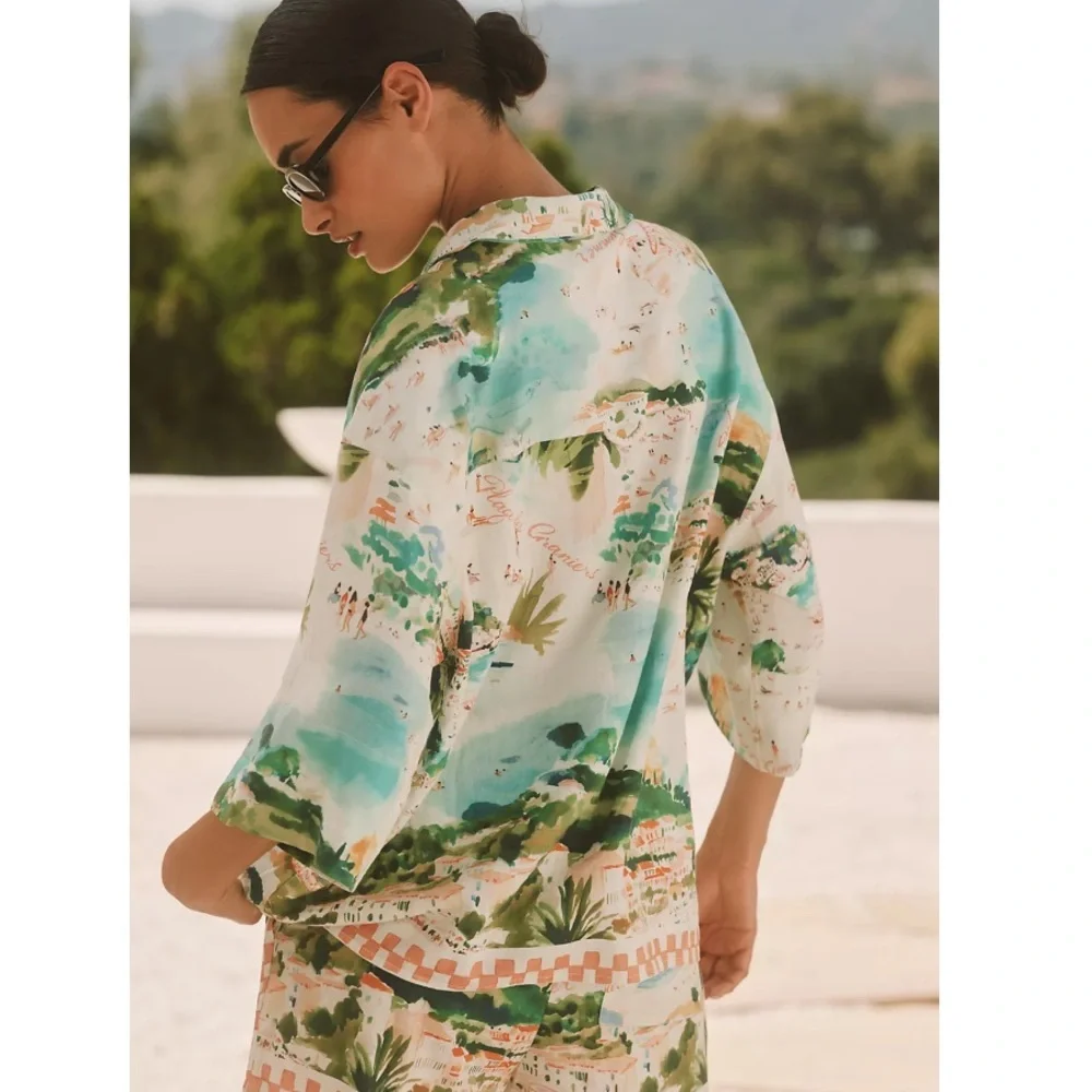 Anthropologie Celandine Linen Blend Shirt Size Small NWT Coastal Mediterranean